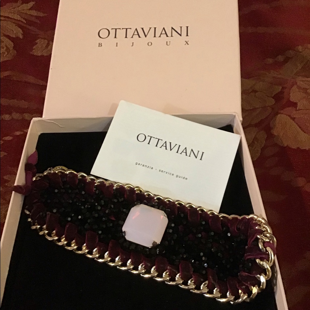 Ottaviani Burgundy Velvet Black Beaded Bracelet 105$
